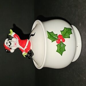 Disney Santa Mickey Mouse Christmas Holiday Sugar Bowl Trinket Bowl